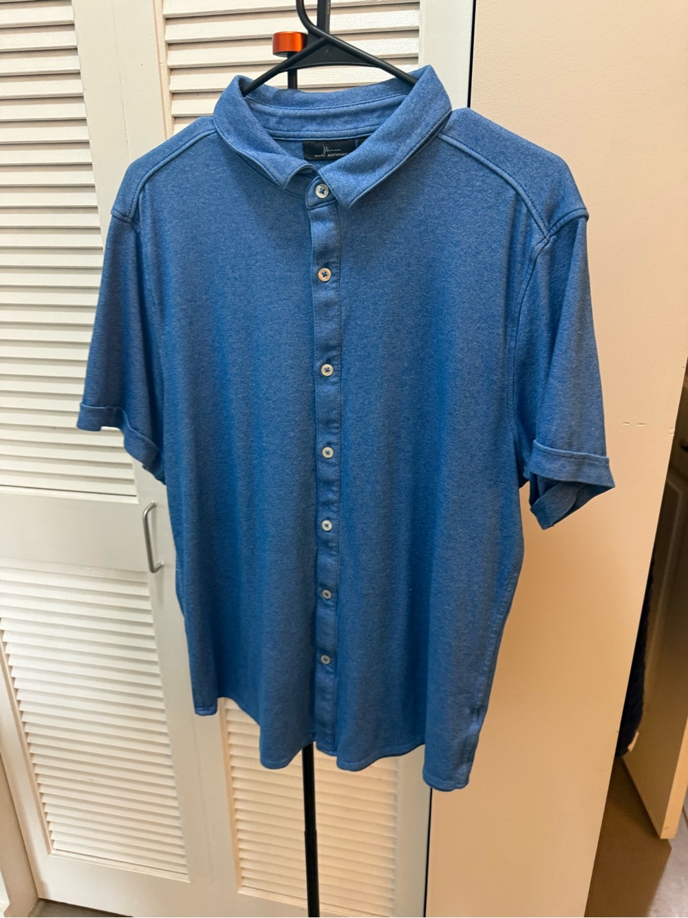Marc Anthony Men's Button-Front Polo in Heather Blue